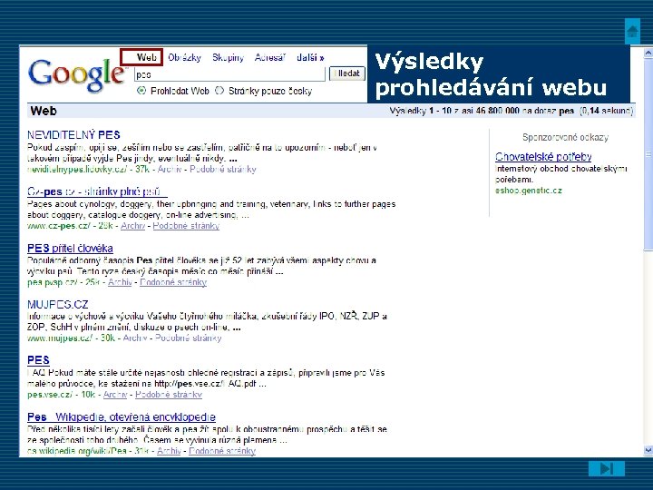 Výsledky prohledávání webu 