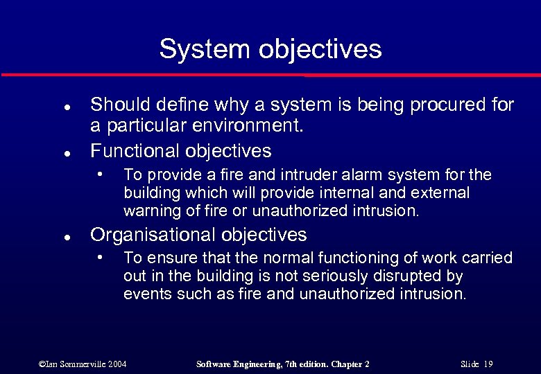 System objectives l l Should define why a system is being procured for a