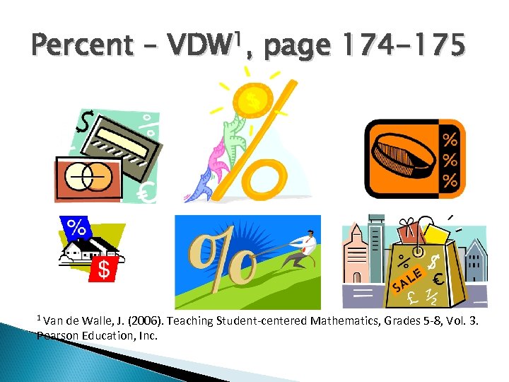 Percent – VDW 1, page 174 -175 1 Van de Walle, J. (2006). Teaching