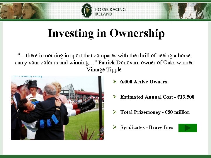 Investing in Ownership “…there in nothing in sport that compares with the thrill of