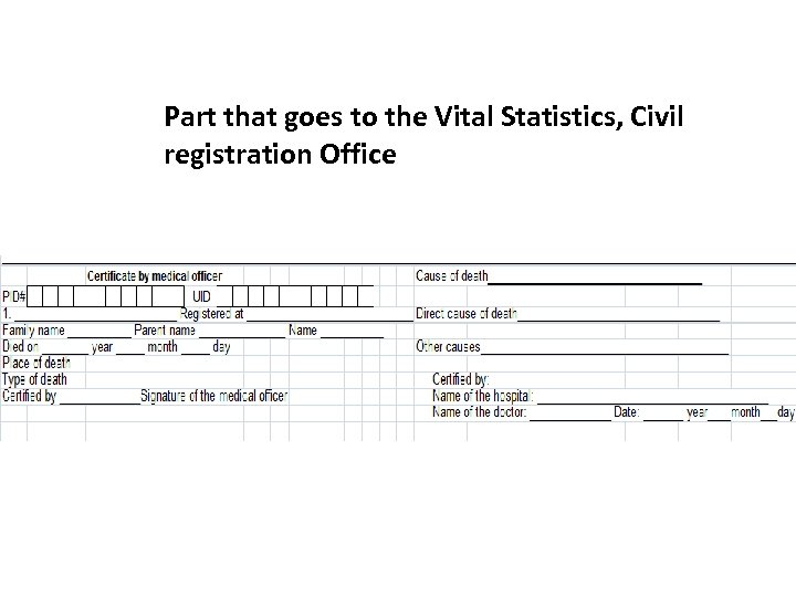 Part that goes to the Vital Statistics, Civil registration Office 