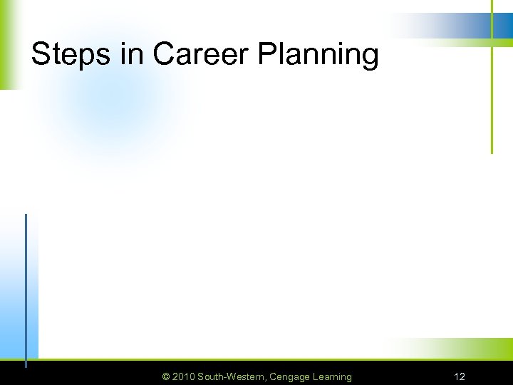 Steps in Career Planning © 2010 South-Western, Cengage Learning 12 