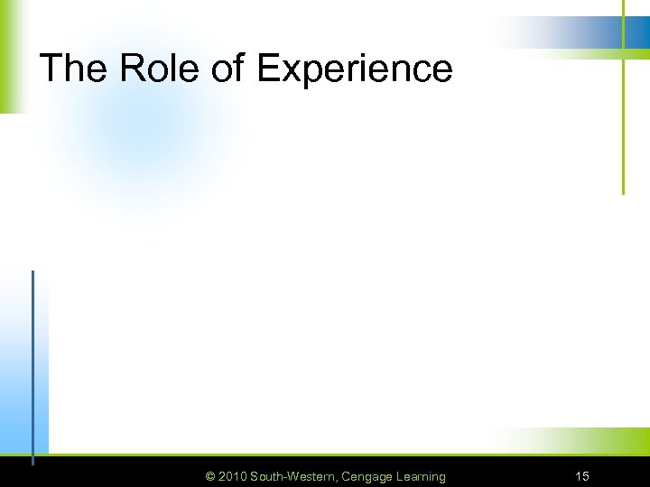 The Role of Experience © 2010 South-Western, Cengage Learning 15 