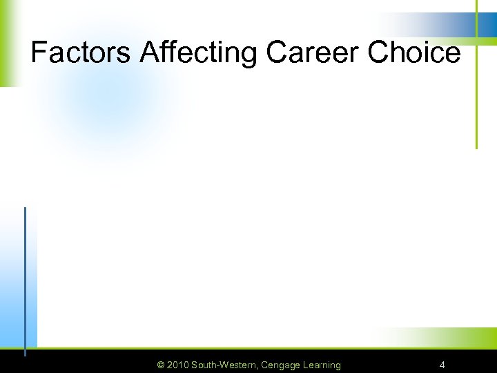 Factors Affecting Career Choice © 2010 South-Western, Cengage Learning 4 