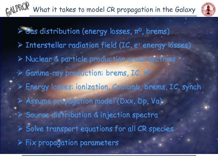What it takes to model CR propagation in the Galaxy Ø Gas distribution (energy