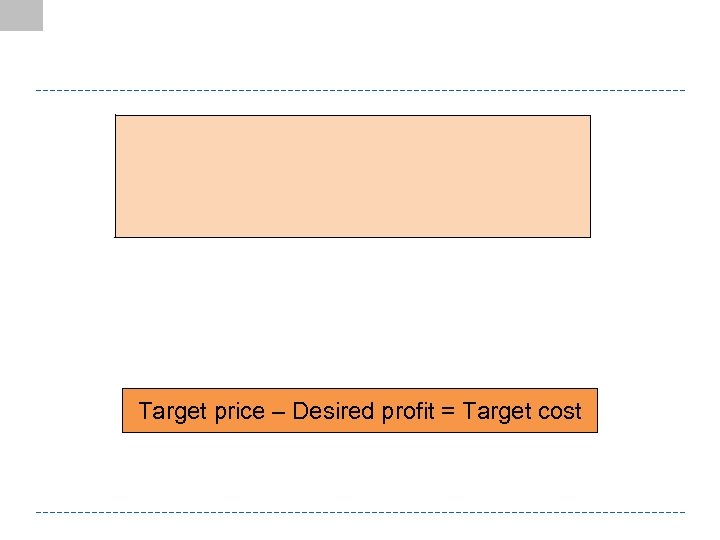 Target price – Desired profit = Target cost 