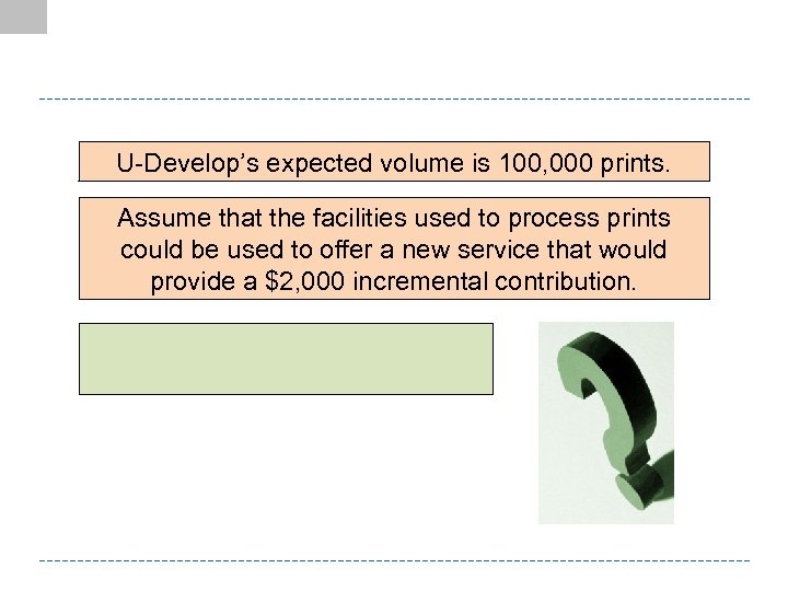 U-Develop’s expected volume is 100, 000 prints. Assume that the facilities used to process