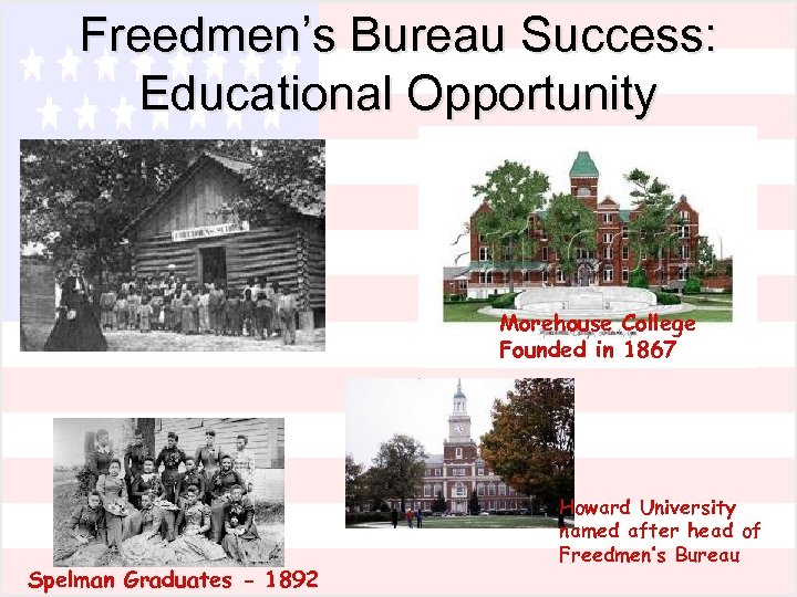 Freedmen’s Bureau Success: Educational Opportunity Morehouse College Founded in 1867 Spelman Graduates - 1892