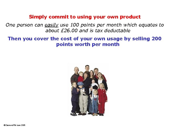 Simply commit to using your own product One person can easily use 100 points