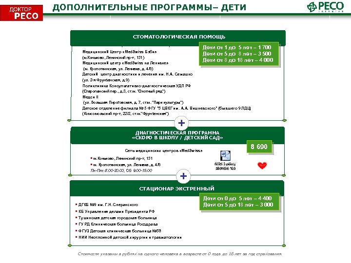 ДОПОЛНИТЕЛЬНЫЕ ПРОГРАММЫ– ДЕТИ СТОМАТОЛОГИЧЕСКАЯ ПОМОЩЬ к любой выбранной категории Дети от 1 до 5