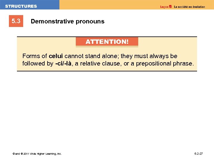 5. 3 Demonstrative pronouns ATTENTION! Forms of celui cannot stand alone; they must always