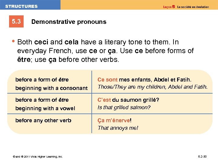 5. 3 Demonstrative pronouns • Both ceci and cela have a literary tone to