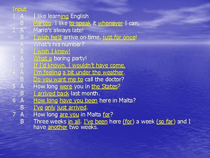 Input 1 A B 2 A B 3 A B 4 A B 5