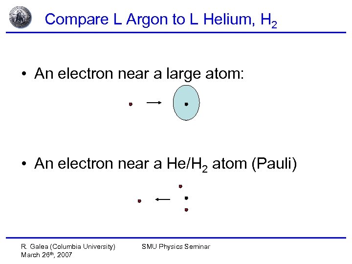 Compare L Argon to L Helium, H 2 • An electron near a large
