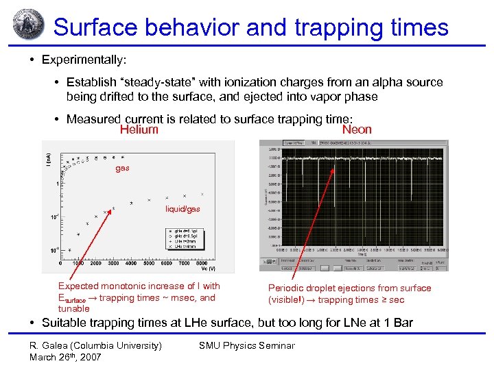 Surface behavior and trapping times • Experimentally: • Establish “steady-state” with ionization charges from