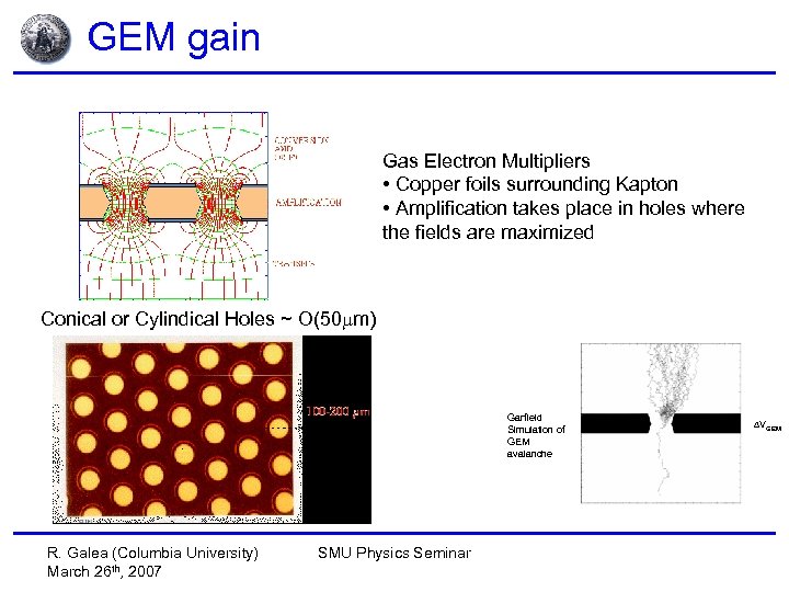 GEM gain Gas Electron Multipliers • Copper foils surrounding Kapton • Amplification takes place