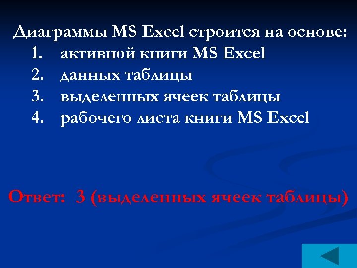 Диаграммы MS Excel строится на основе: 1. активной книги MS Excel 2. данных таблицы