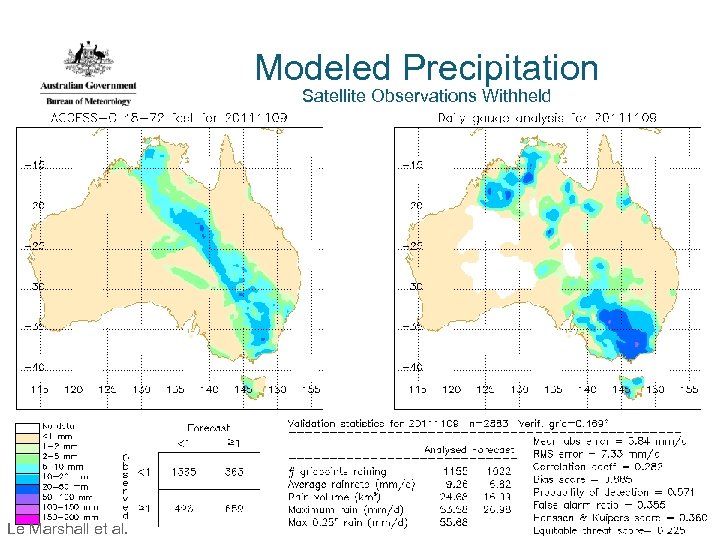 Modeled Precipitation Satellite Observations Withheld Le Marshall et al. The Centre for Australian Weather