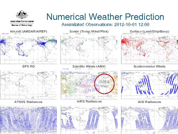 Numerical Weather Prediction Assimilated Observations: 2012 -10 -01 12: 00 Aircraft (AMDAR/AIREP) Sonde (Temp.