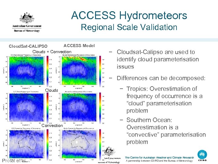 ACCESS Hydrometeors Regional Scale Validation ACCESS Model Cloud. Sat-CALIPSO Clouds + Convection − Cloudsat-Calipso