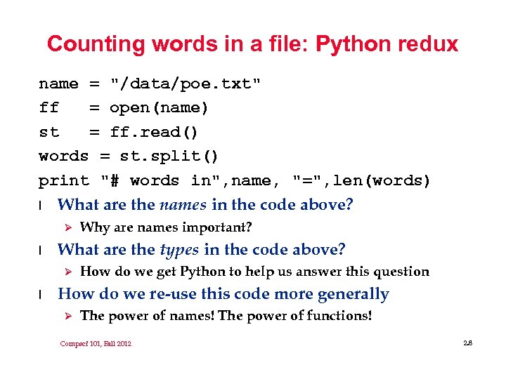 Counting words in a file: Python redux name = 