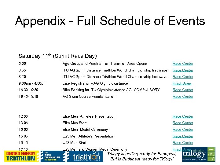 Appendix - Full Schedule of Events Saturday 11 th (Sprint Race Day) 5: 00