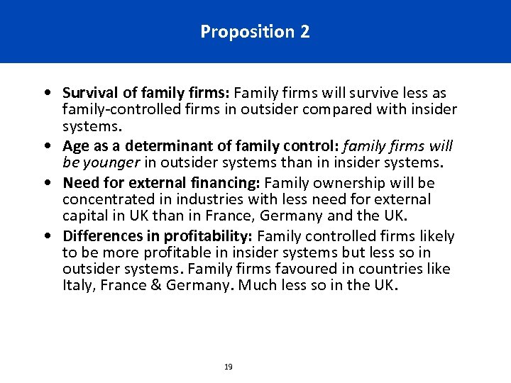 Proposition 2 • Survival of family firms: Family firms will survive less as family-controlled