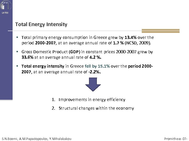 LHTEE Total Energy Intensity § Total primary energy consumption in Greece grew by 13.