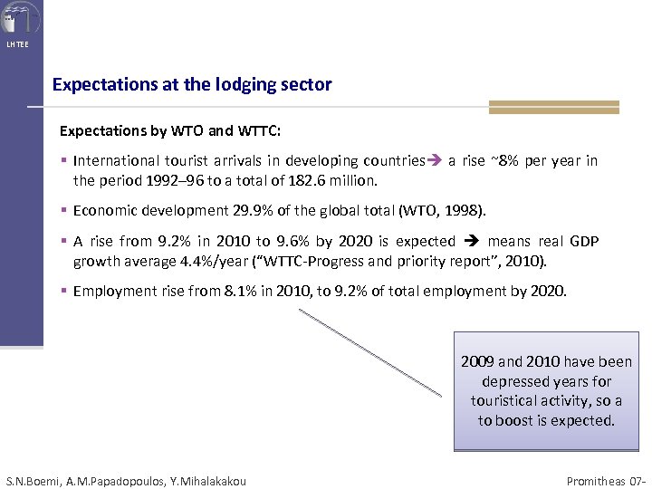 LHTEE Expectations at the lodging sector Expectations by WTO and WTTC: § International tourist