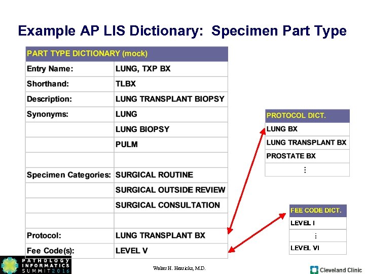 Example AP LIS Dictionary: Specimen Part Type Walter H. Henricks, M. D. 