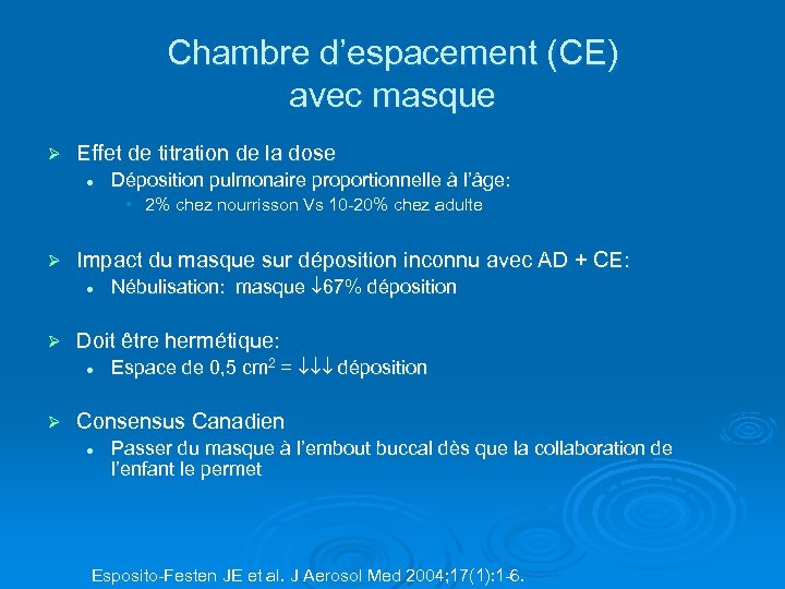Chambre d’espacement (CE) avec masque Ø Effet de titration de la dose l Déposition