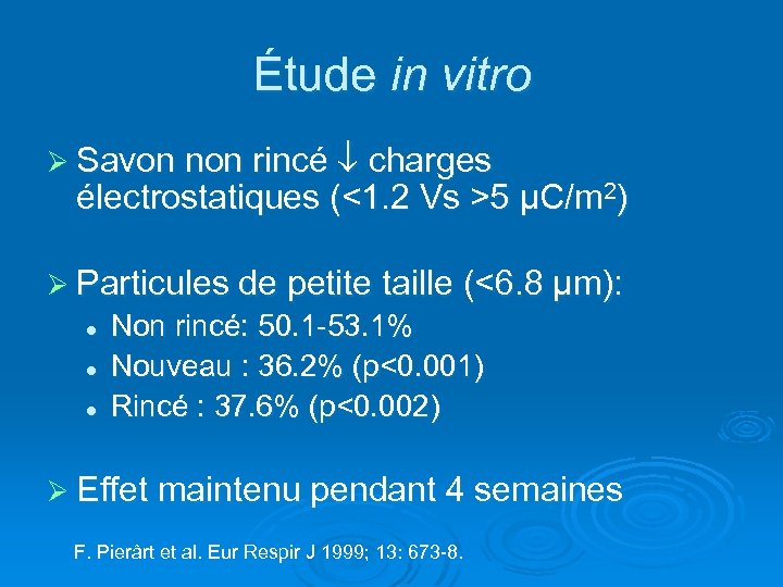 Étude in vitro Ø Savon non rincé charges électrostatiques (<1. 2 Vs >5 µC/m