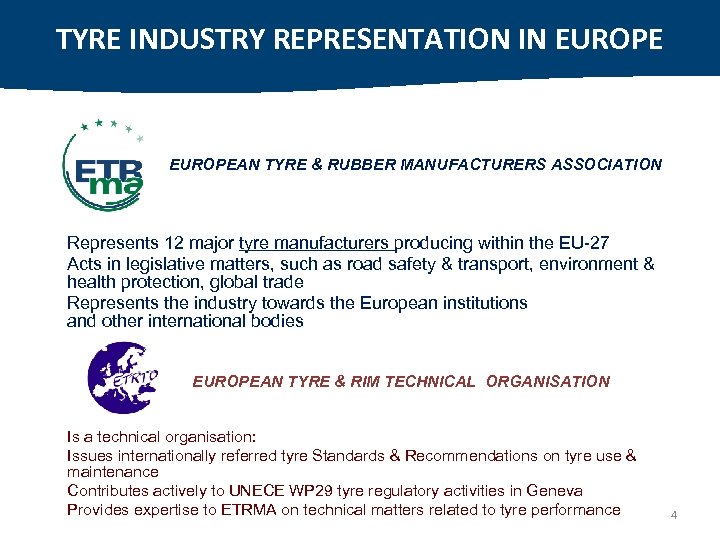 TYRE INDUSTRY REPRESENTATION IN EUROPEAN TYRE & RUBBER MANUFACTURERS ASSOCIATION Represents 12 major tyre