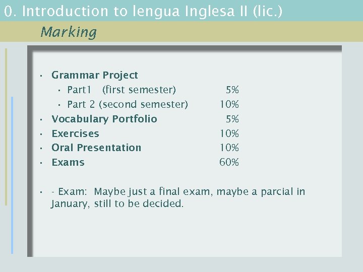 0. Introduction to lengua Inglesa II (lic. ) Marking • Grammar Project • Part