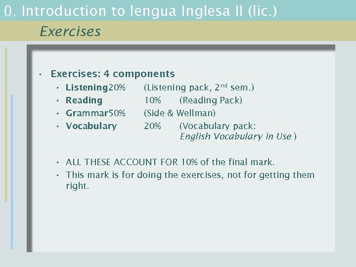 0. Introduction to lengua Inglesa II (lic. ) Exercises • Exercises: 4 components •