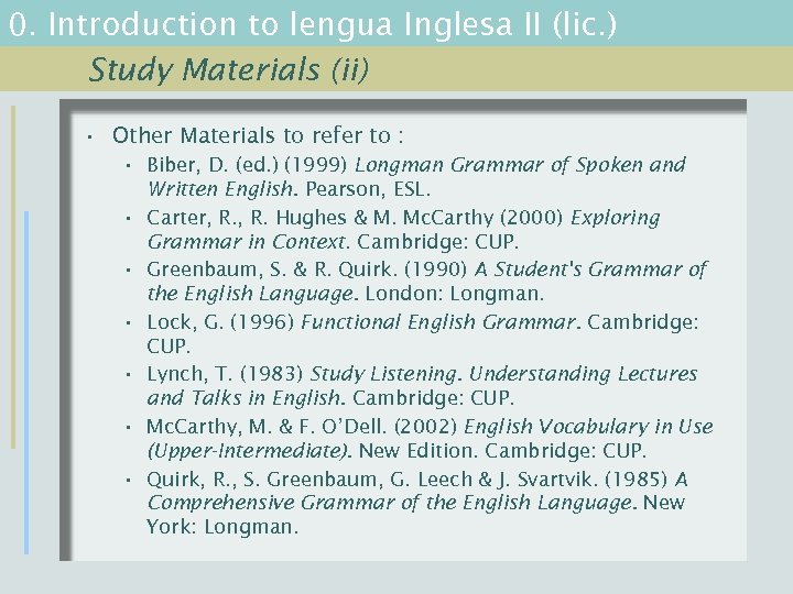 0. Introduction to lengua Inglesa II (lic. ) Study Materials (ii) • Other Materials