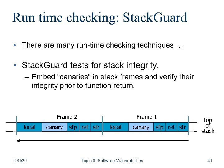 Run time checking: Stack. Guard • There are many run-time checking techniques … •