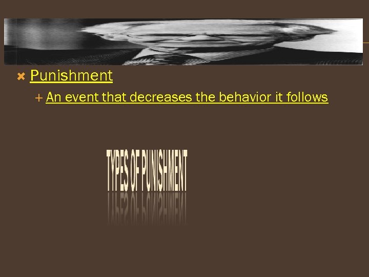  Punishment An event that decreases the behavior it follows 