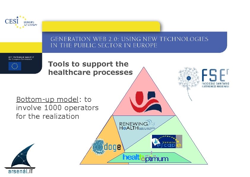 Tools to support the healthcare processes Bottom-up model: to involve 1000 operators for the