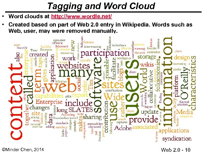 Tagging and Word Cloud • Word clouds at http: //www. wordle. net/ • Created