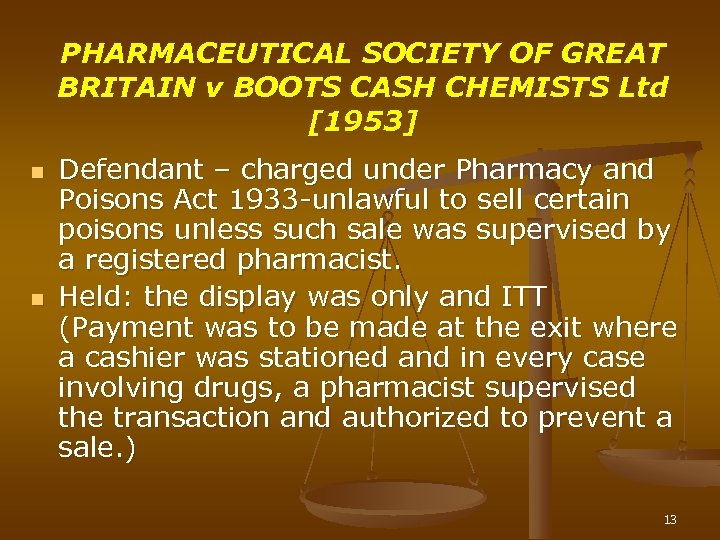 PHARMACEUTICAL SOCIETY OF GREAT BRITAIN v BOOTS CASH CHEMISTS Ltd [1953] n n Defendant