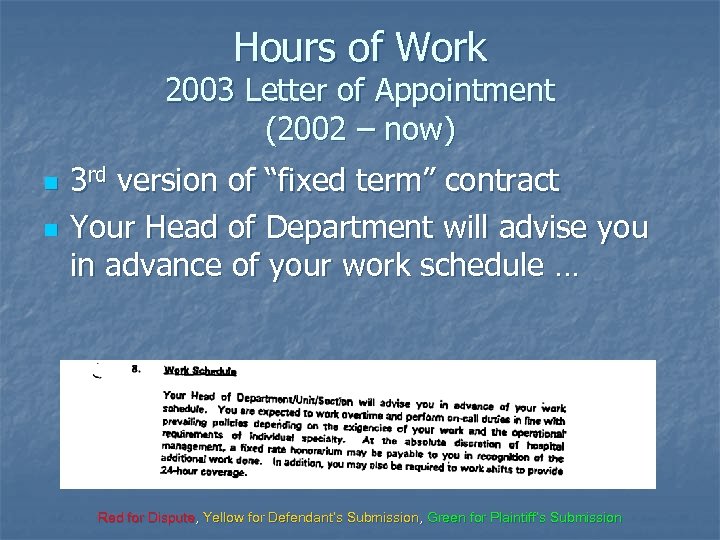 Hours of Work 2003 Letter of Appointment (2002 – now) n n 3 rd