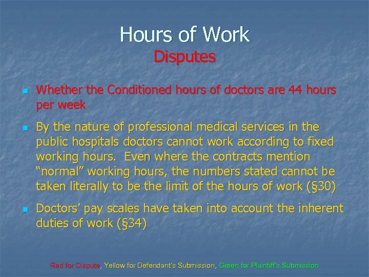 Hours of Work Disputes n n n Whether the Conditioned hours of doctors are