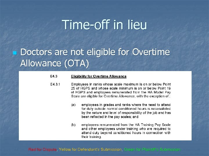 Time-off in lieu n Doctors are not eligible for Overtime Allowance (OTA) Red for