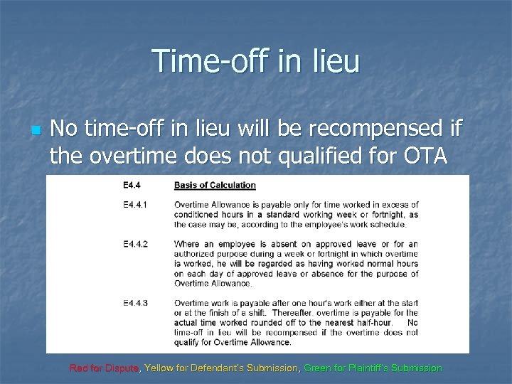 Time-off in lieu n No time-off in lieu will be recompensed if the overtime