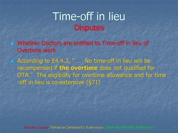 Time-off in lieu Disputes n n Whether Doctors are entitled to Time-off in lieu