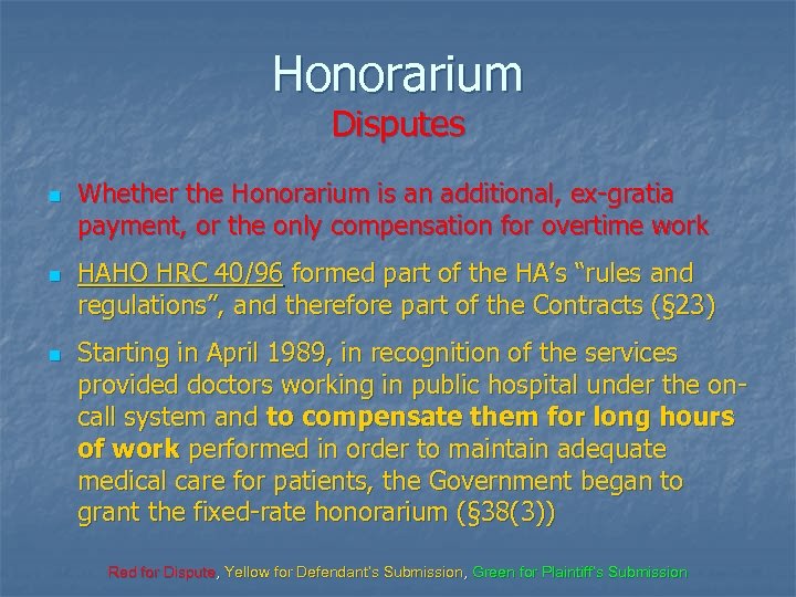 Honorarium Disputes n n n Whether the Honorarium is an additional, ex-gratia payment, or