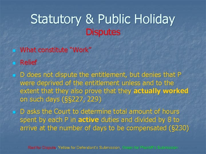 Statutory & Public Holiday Disputes n What constitute “Work” n Relief n n D
