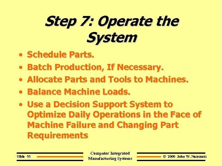 Step 7: Operate the System • • • Schedule Parts. Batch Production, If Necessary.