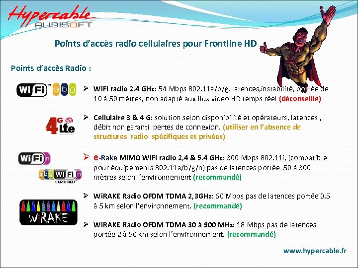 Points d’accès radio cellulaires pour Frontline HD Points d’accès Radio : Ø Wi. Fi